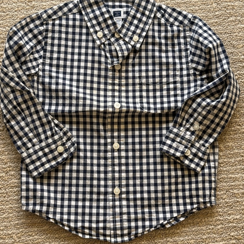 Janie and Jack Navy & White Gingham Button-Down Shirt